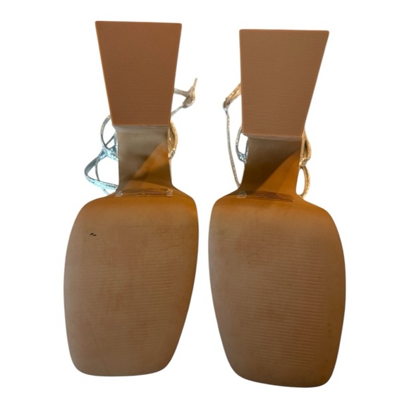 Aqua Chanc Metallic Silver High Heel Platform Sandals Square Toe Strappy NEW 9 - Picture 11 of 11